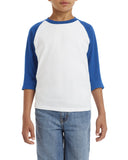 Gildan-G570B-Youth Heavy Cotton 3/4-Raglan Sleeve T-Shirt-WHITE/ ROYAL