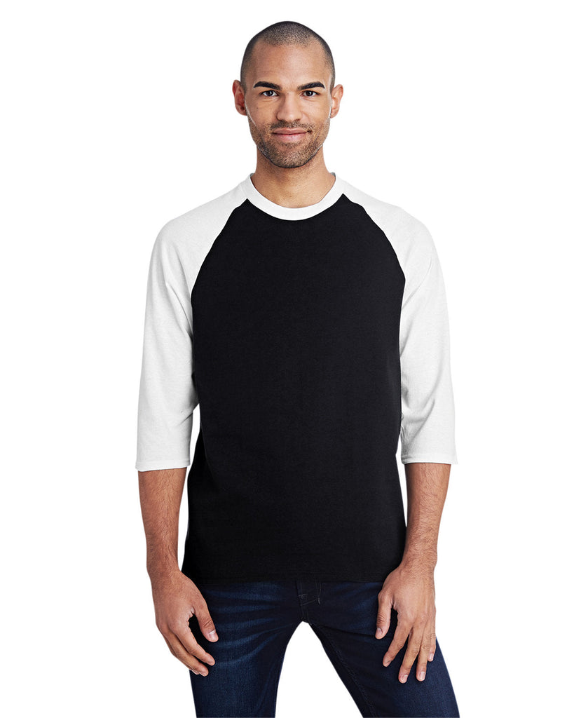 Gildan-G570-Adult Heavy Cotton 3/4-Raglan Sleeve T-Shirt-BLACK/ WHITE