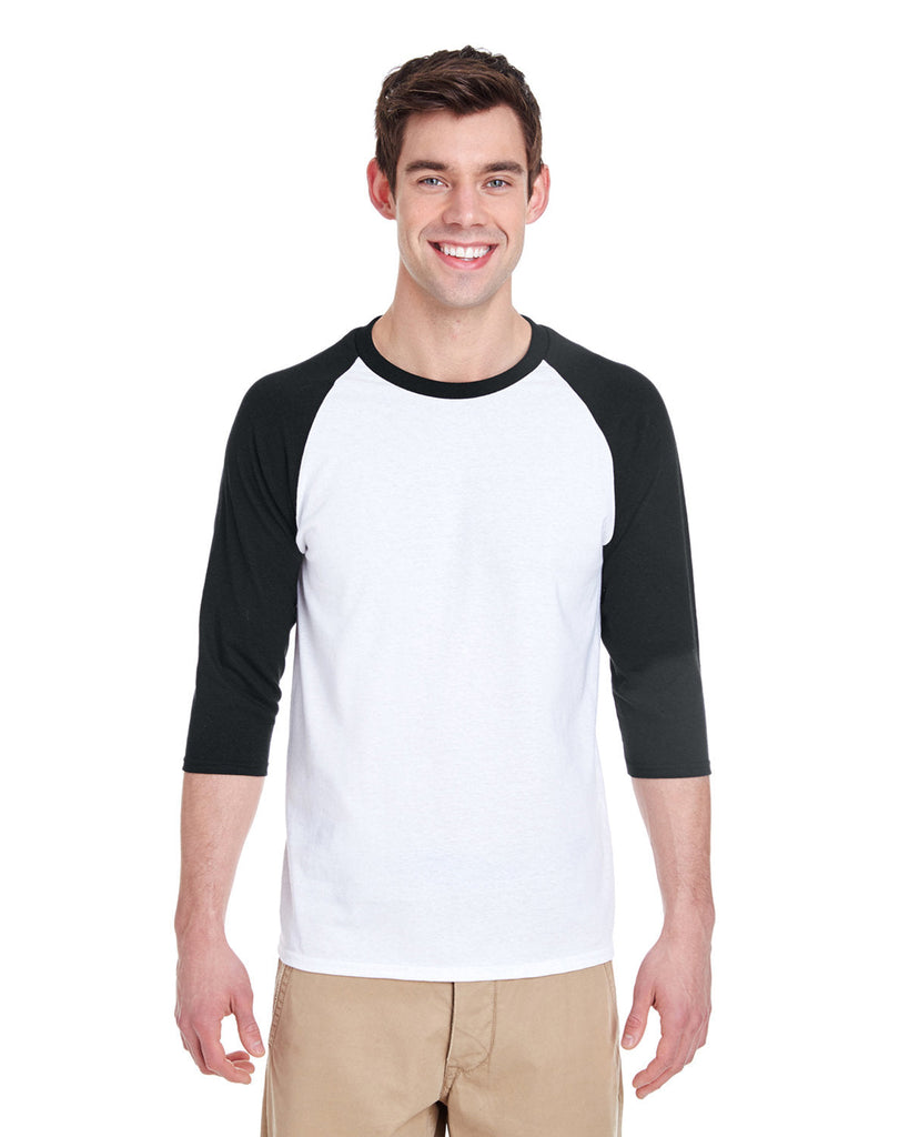 Gildan-G570-Adult Heavy Cotton 3/4-Raglan Sleeve T-Shirt-WHITE/ BLACK