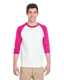 Gildan-G570-Adult Heavy Cotton 3/4-Raglan Sleeve T-Shirt-WHITE/ HELICONIA