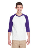 Gildan-G570-Adult Heavy Cotton 3/4-Raglan Sleeve T-Shirt-WHITE/ PURPLE