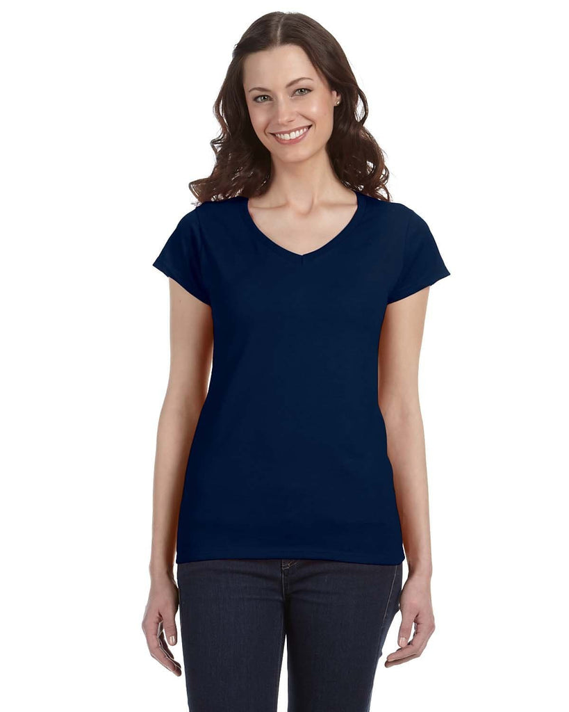 Gildan-G64VL-Ladies SoftStyle Fitted V-Neck T-Shirt-NAVY