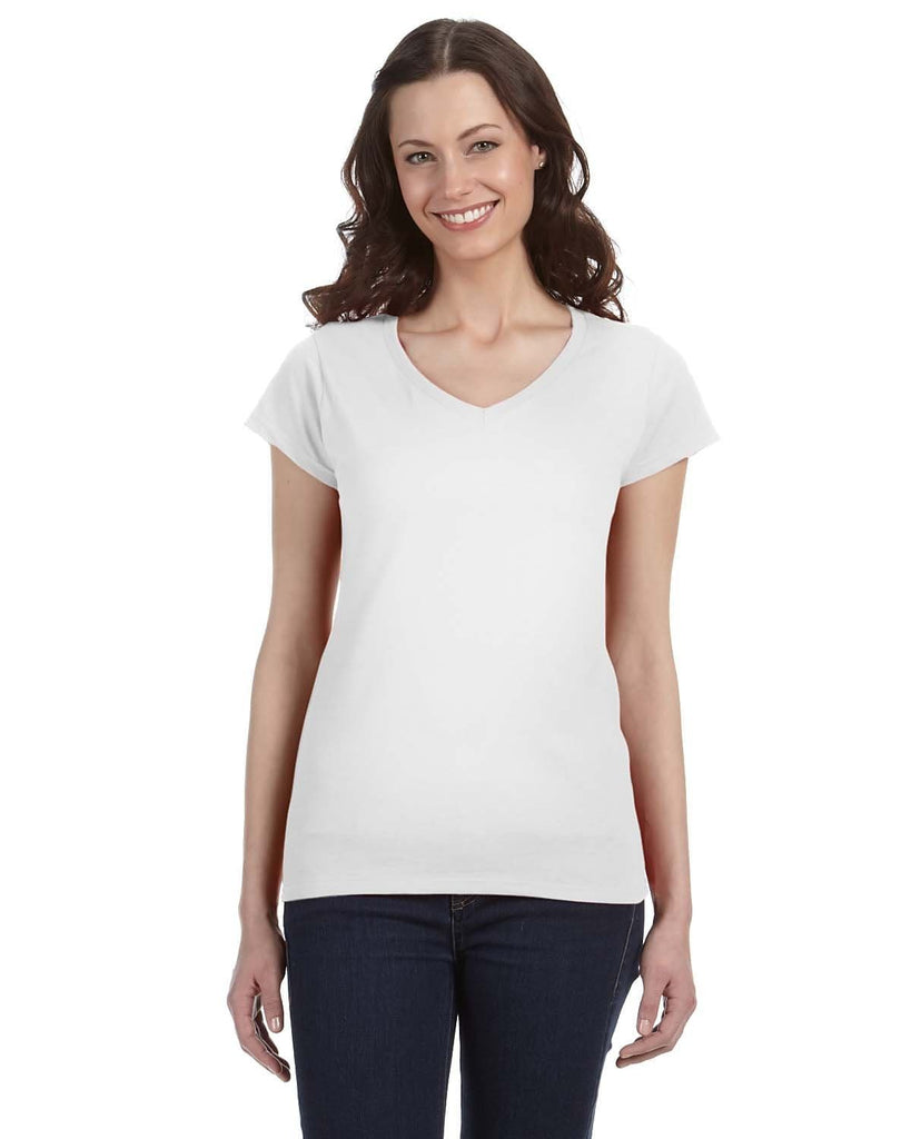 Gildan-G64VL-Ladies SoftStyle Fitted V-Neck T-Shirt-WHITE