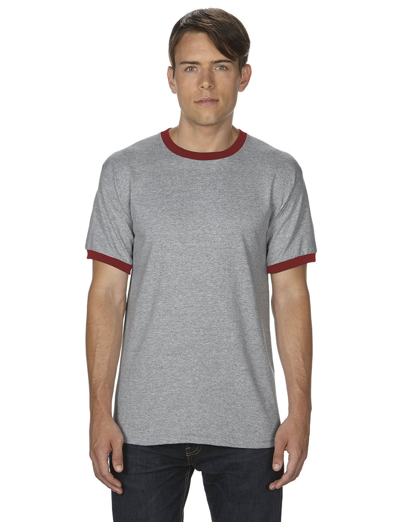Gildan-G860-Adult Ringer T-Shirt-SPORT GREY/ RED