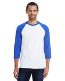 Hanes-42BA-Mens 4.5 oz 60/40 Ringspun Cotton/Polyester X-Temp Baseball T-Shirt-WHITE/ DP ROYAL