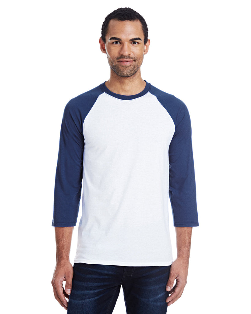 Hanes-42BA-Mens 4.5 oz 60/40 Ringspun Cotton/Polyester X-Temp Baseball T-Shirt-WHITE/ NAVY