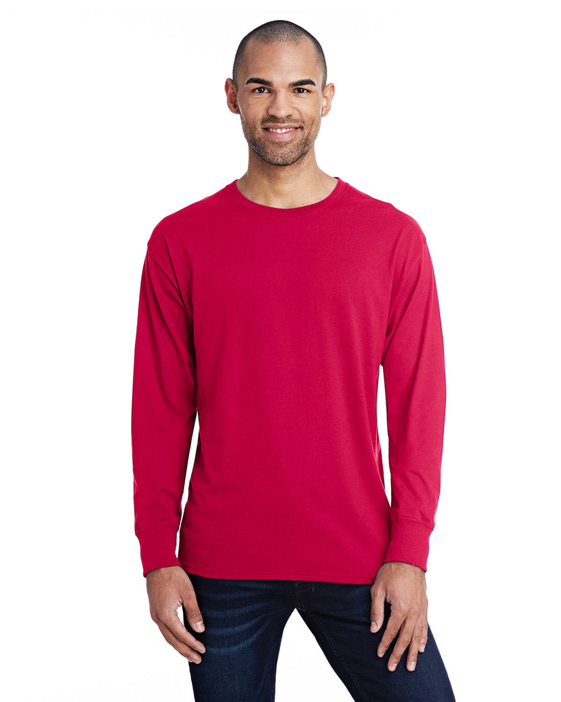 Hanes-42L0-Mens 4.5 oz 60/40 Ringspun Cotton/Polyester X-Temp Long-Sleeve T-Shirt-DEEP RED