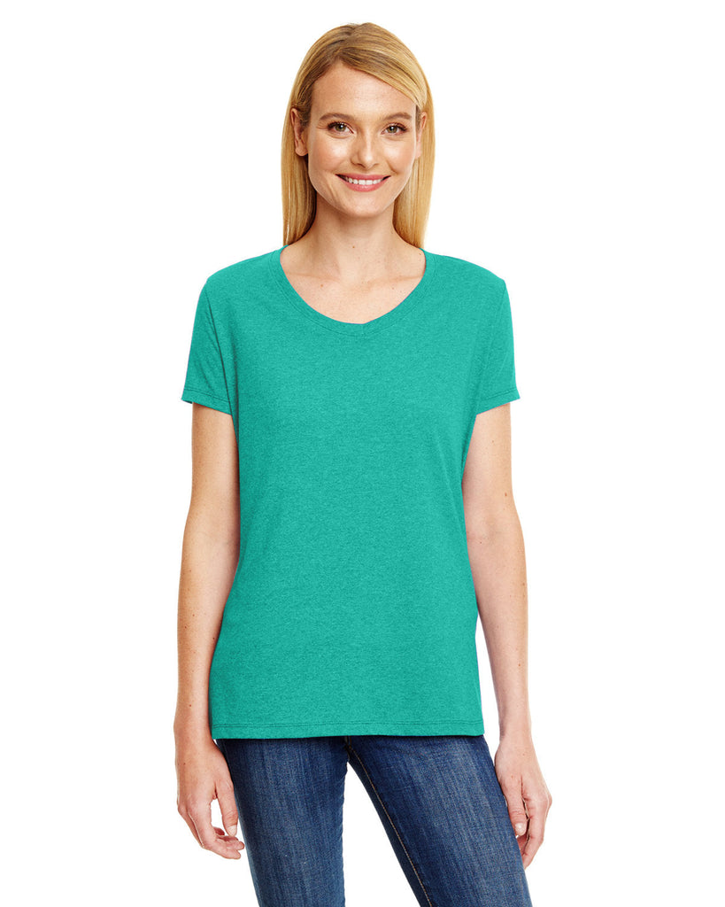 Hanes-42VT-Ladies Perfect-T Triblend V-Neck T-shirt-BRZY GREEN TRBLN