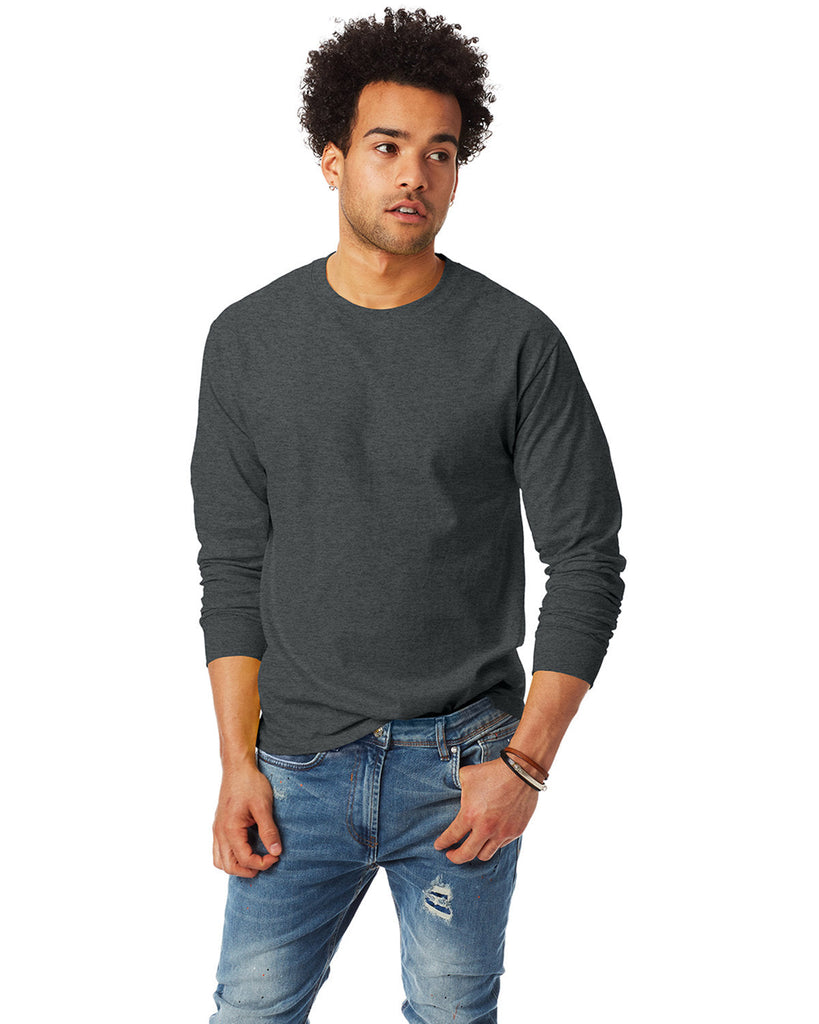 Hanes-5586-Adult Authentic-T Long-Sleeve T-Shirt-CHARCOAL HEATHER