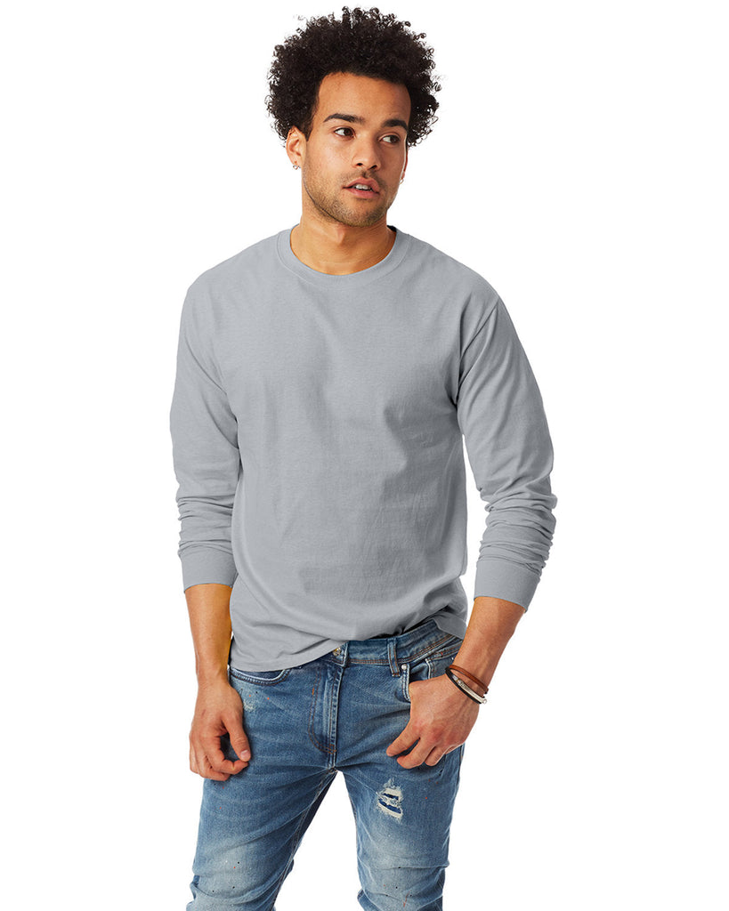 Hanes-5586-Adult Authentic-T Long-Sleeve T-Shirt-LIGHT STEEL