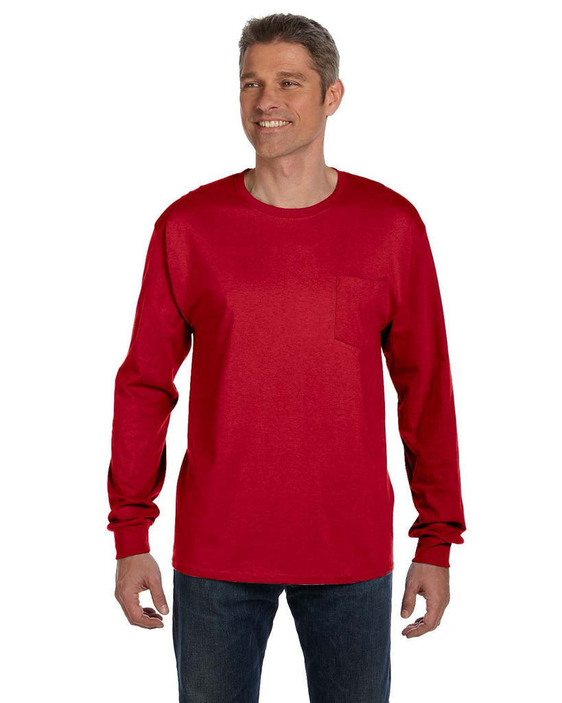 Hanes-5596-Mens Authentic-T Long-Sleeve Pocket T-Shirt-DEEP RED