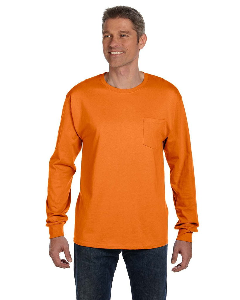 Hanes-5596-Mens Authentic-T Long-Sleeve Pocket T-Shirt-ORANGE