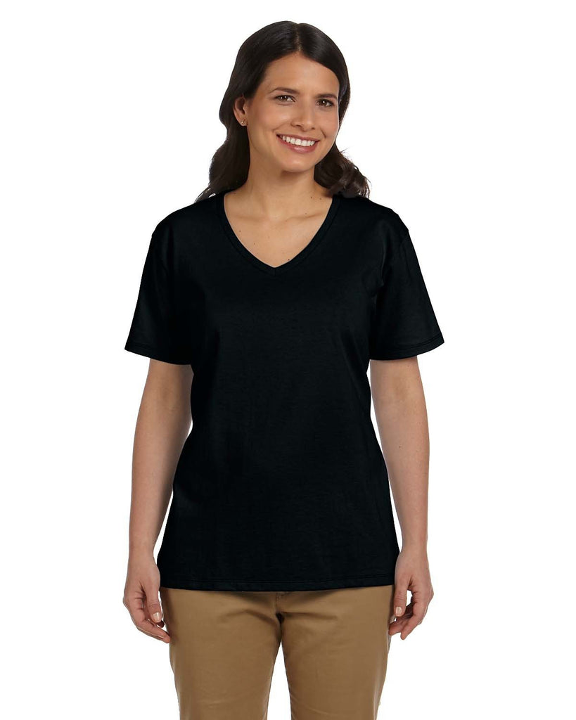 Hanes-5780-Ladies Essential-T V-Neck T-Shirt-BLACK