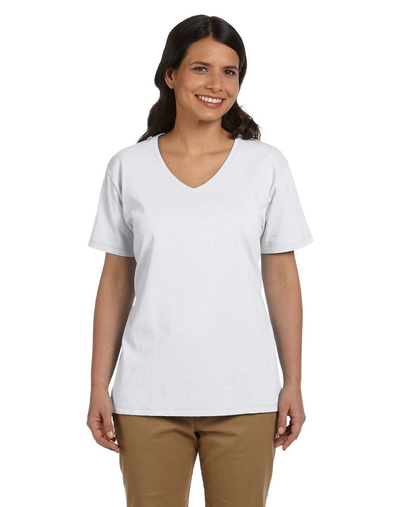 Hanes-5780-Ladies Essential-T V-Neck T-Shirt-WHITE