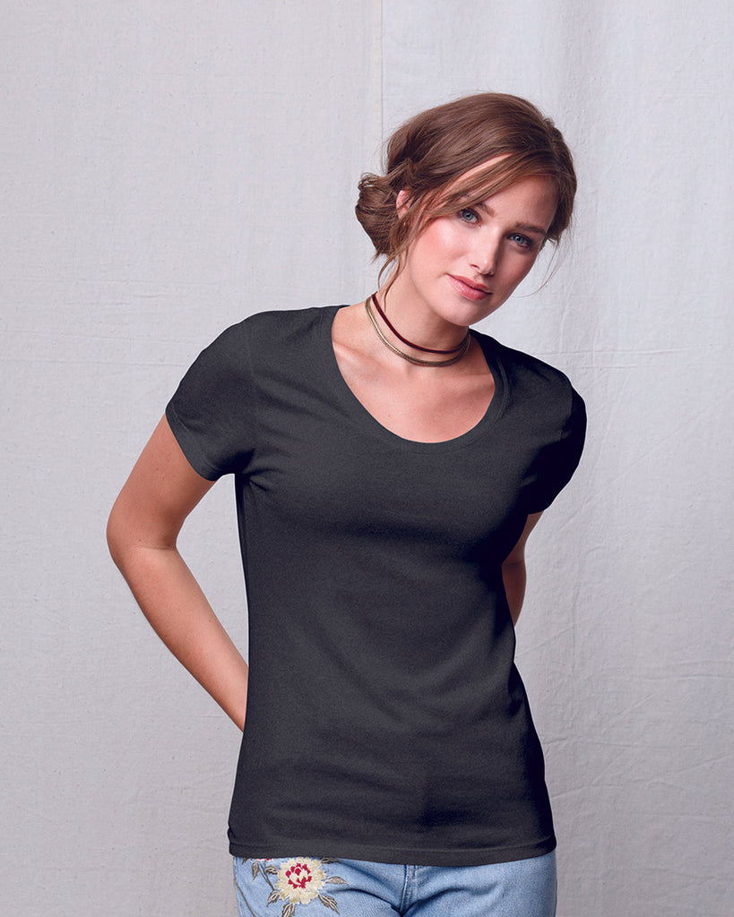 Hanes-MO150-Ladies Modal Triblend Scoop T-Shirt-BLK HTHR TRBLND