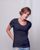 Hanes-MO150-Ladies Modal Triblend Scoop T-Shirt-NAVY TRIBLEND