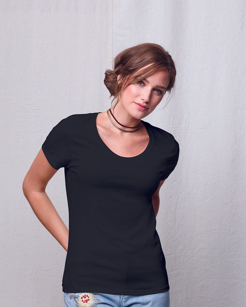 Hanes-MO150-Ladies Modal Triblend Scoop T-Shirt-SOLID BLACK TRBL