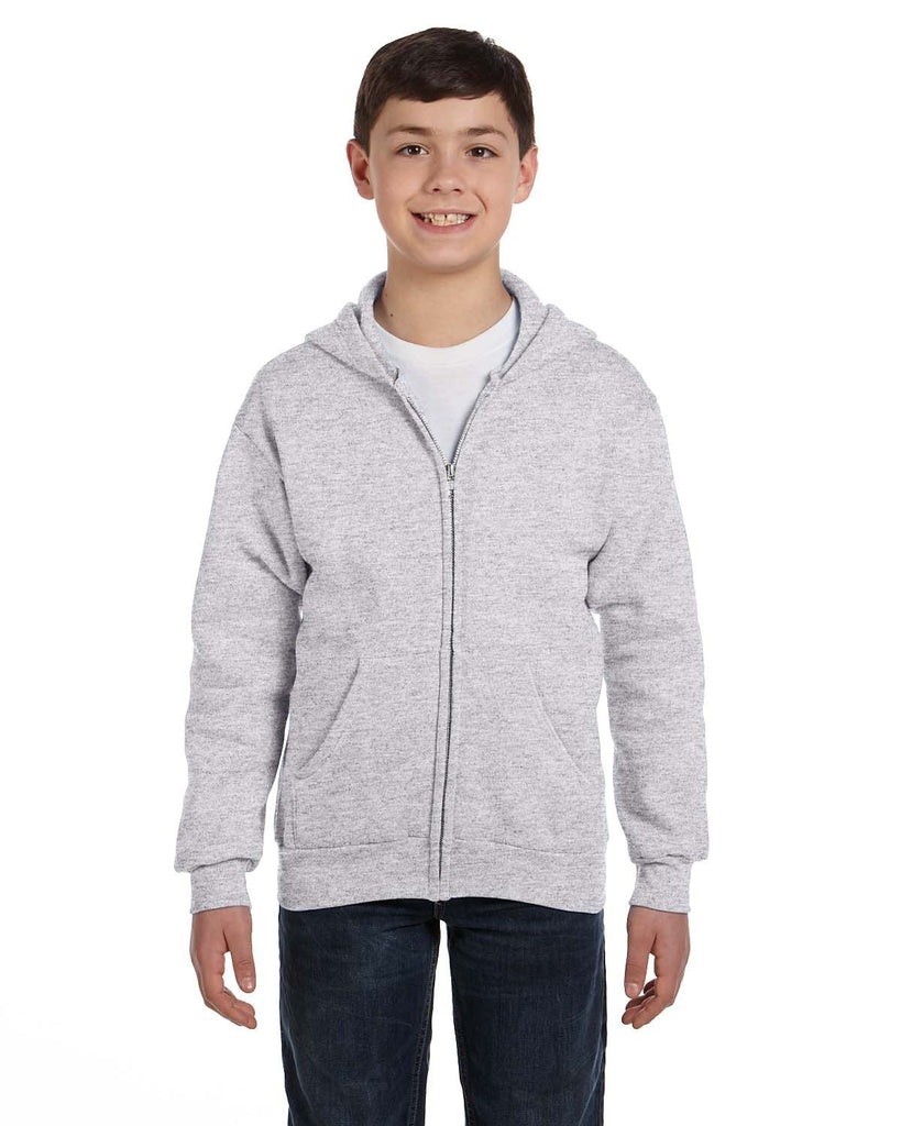 Hanes-P480-Youth 7.8 oz. EcoSmart 50/50 Full-Zip Hooded Sweatshirt-ASH