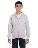 Hanes-P480-Youth 7.8 oz. EcoSmart 50/50 Full-Zip Hooded Sweatshirt-ASH