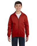 Hanes-P480-Youth 7.8 oz. EcoSmart 50/50 Full-Zip Hooded Sweatshirt-DEEP RED