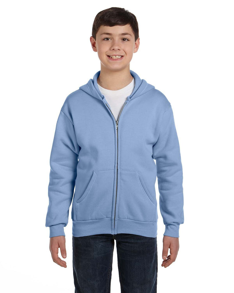 Hanes-P480-Youth 7.8 oz. EcoSmart 50/50 Full-Zip Hooded Sweatshirt-LIGHT BLUE