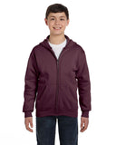 Hanes-P480-Youth 7.8 oz. EcoSmart 50/50 Full-Zip Hooded Sweatshirt-MAROON