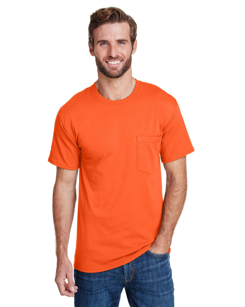 Hanes-W110-Adult Workwear Pocket T-Shirt-SAFETY ORANGE