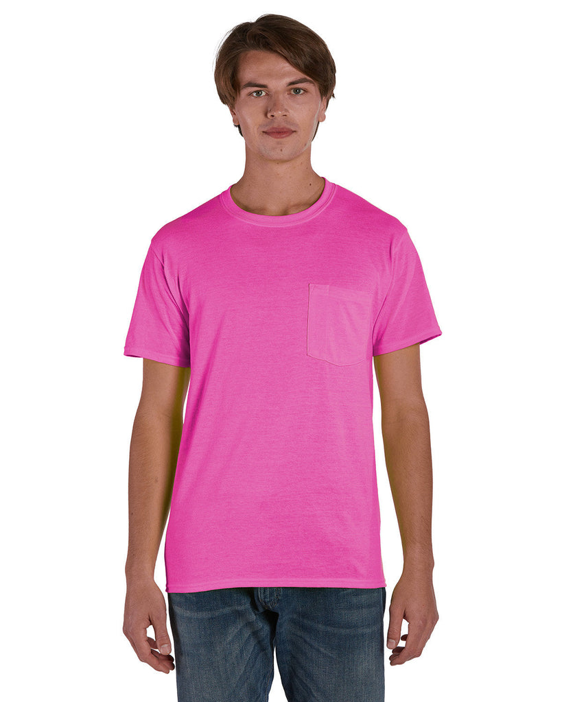 Hanes-W110-Adult Workwear Pocket T-Shirt-SAFETY PINK
