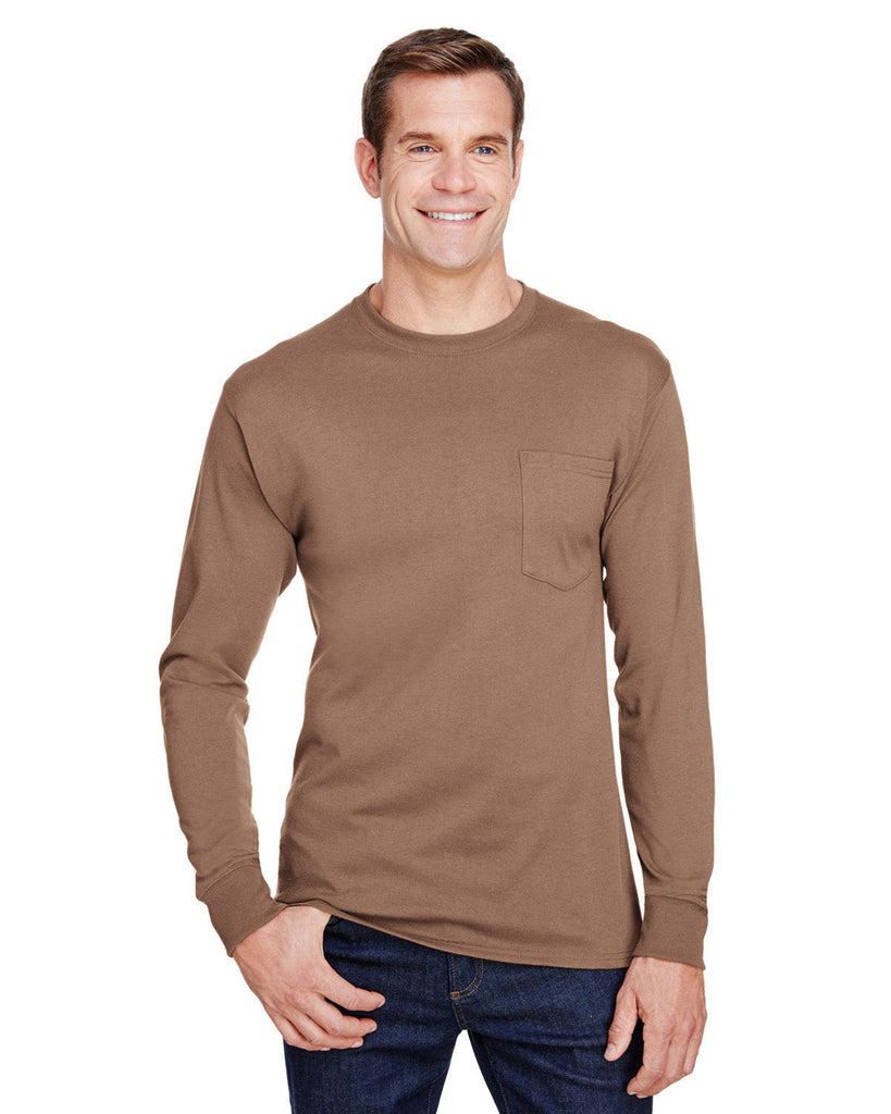 Hanes-W120-Adult Workwear Long-Sleeve Pocket T-Shirt-ARMY BROWN