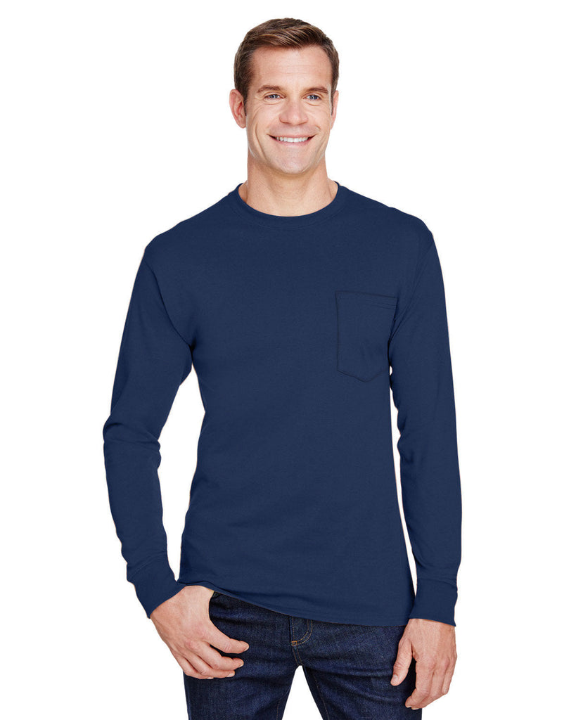Hanes-W120-Adult Workwear Long-Sleeve Pocket T-Shirt-NAVY