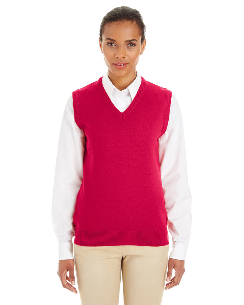 Harriton-M415W-Ladies Pilbloc V-Neck Sweater Vest-RED
