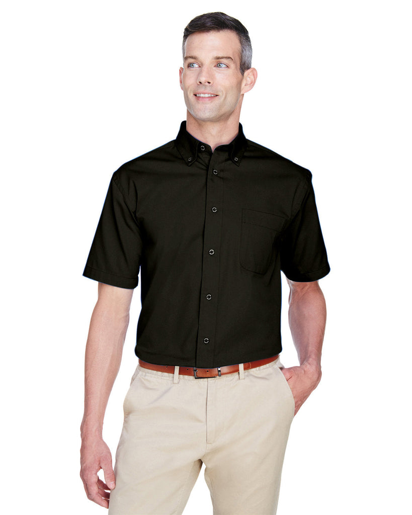 Harriton-M500S-Mens Easy Blend Short-Sleeve Twill Shirt with Stain-Release-BLACK
