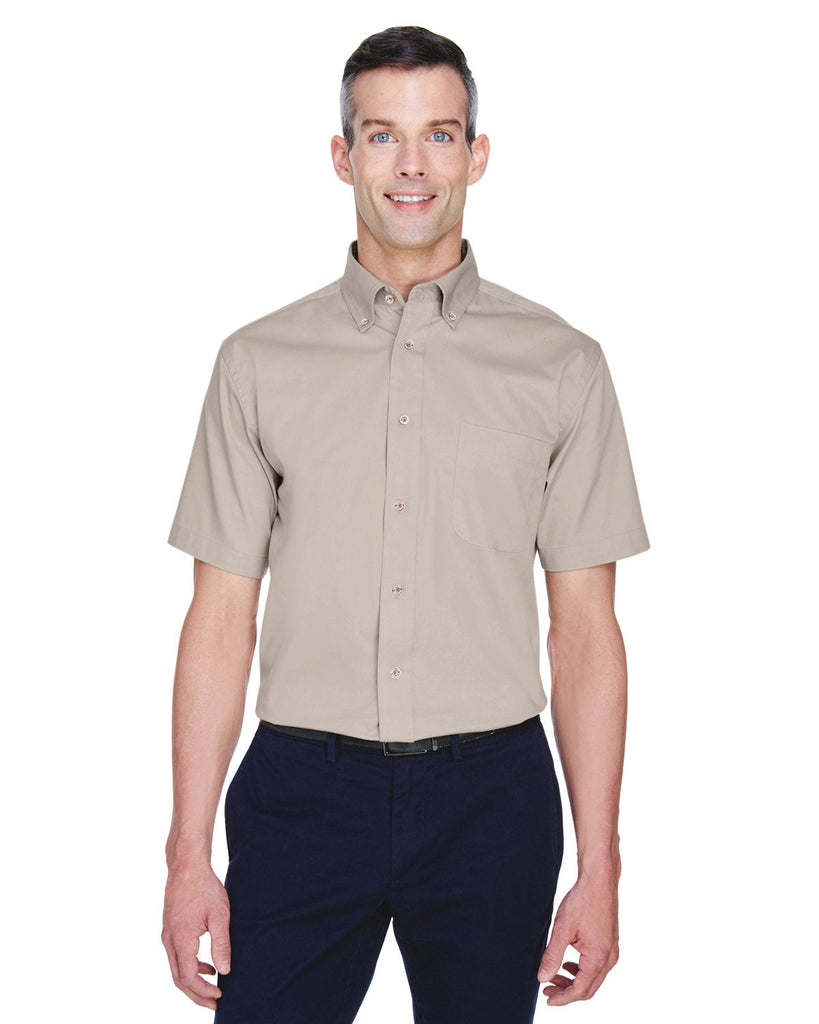 Harriton-M500S-Mens Easy Blend Short-Sleeve Twill Shirt with Stain-Release-STONE