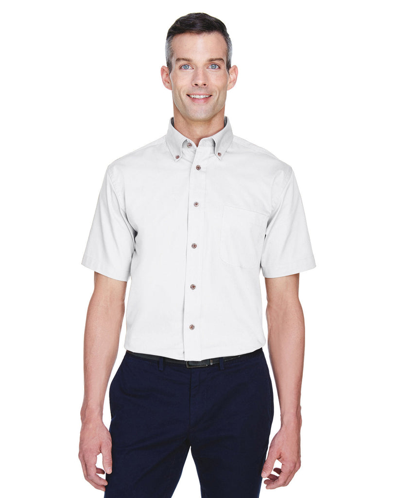 Harriton-M500S-Mens Easy Blend Short-Sleeve Twill Shirt with Stain-Release-WHITE