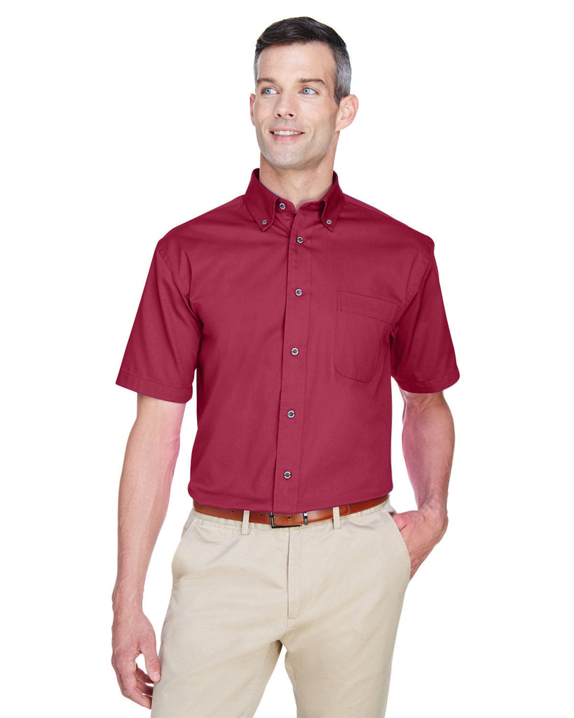 Harriton-M500S-Mens Easy Blend Short-Sleeve Twill Shirt with Stain-Release-WINE