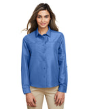 Harriton-M580LW-Ladies Key West Long-Sleeve Performance Staff Shirt-POOL BLUE