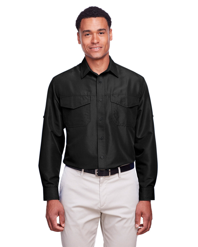 Harriton-M580L-Mens Key West Long-Sleeve Performance Staff Shirt-BLACK