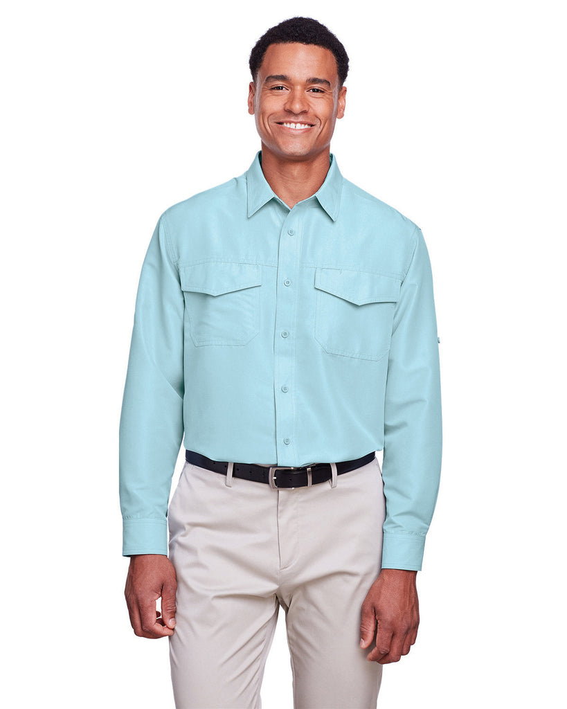 Harriton-M580L-Mens Key West Long-Sleeve Performance Staff Shirt-CLOUD BLUE