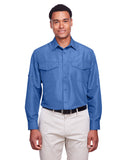 Harriton-M580L-Mens Key West Long-Sleeve Performance Staff Shirt-POOL BLUE