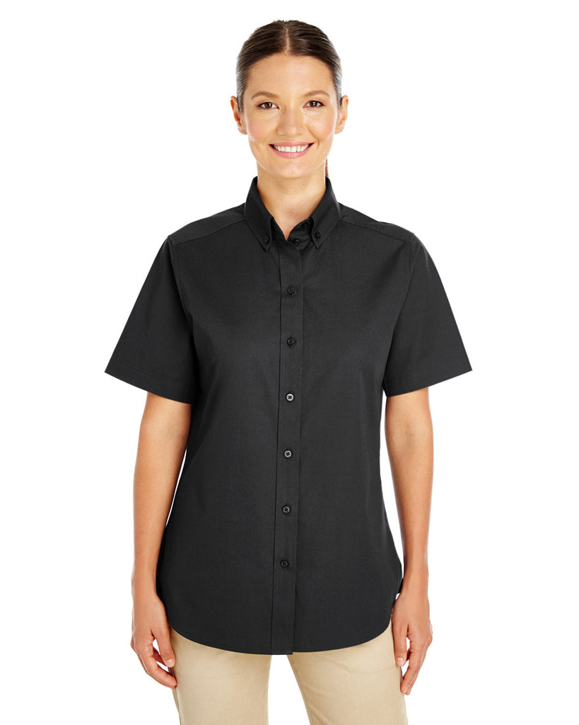 Harriton-M582W-Ladies Foundation 100% Cotton Short-Sleeve Twill Shirt with Teflon-BLACK
