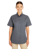 Harriton-M582W-Ladies Foundation 100% Cotton Short-Sleeve Twill Shirt with Teflon-DARK CHARCOAL