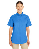 Harriton-M582W-Ladies Foundation 100% Cotton Short-Sleeve Twill Shirt with Teflon-FRENCH BLUE