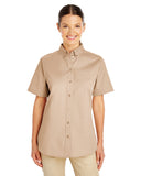 Harriton-M582W-Ladies Foundation 100% Cotton Short-Sleeve Twill Shirt with Teflon-KHAKI