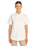 Harriton-M582W-Ladies Foundation 100% Cotton Short-Sleeve Twill Shirt with Teflon-WHITE