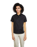 Harriton-M586W-Ladies Flash IL Colorblock Short Sleeve Shirt-BLACK/ DK CHARCL