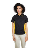 Harriton-M586W-Ladies Flash IL Colorblock Short Sleeve Shirt-BLACK/ SNRY YLLW
