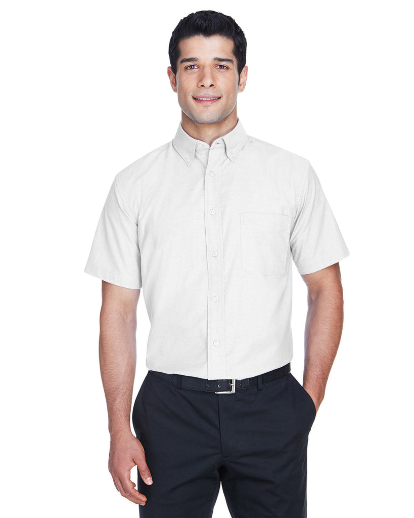 Harriton-M600S-Mens Short-Sleeve Oxford with Stain-Release-WHITE