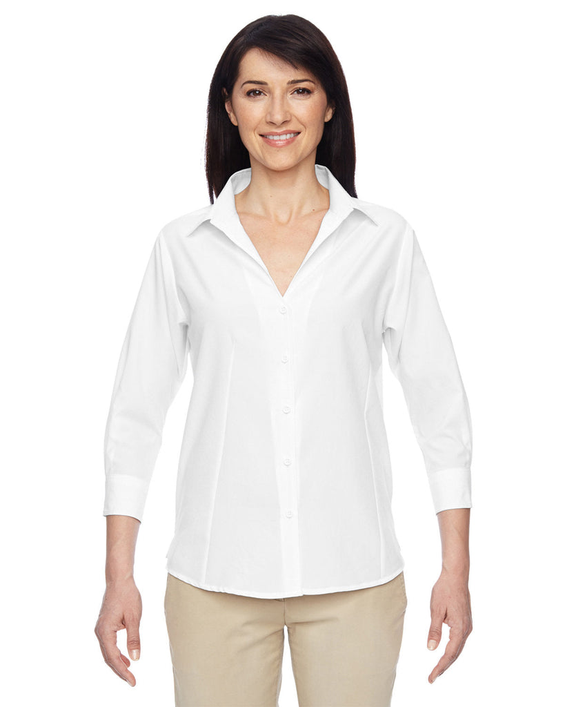 Harriton-M610W-Ladies Paradise 3/4-Sleeve Performance Shirt-WHITE