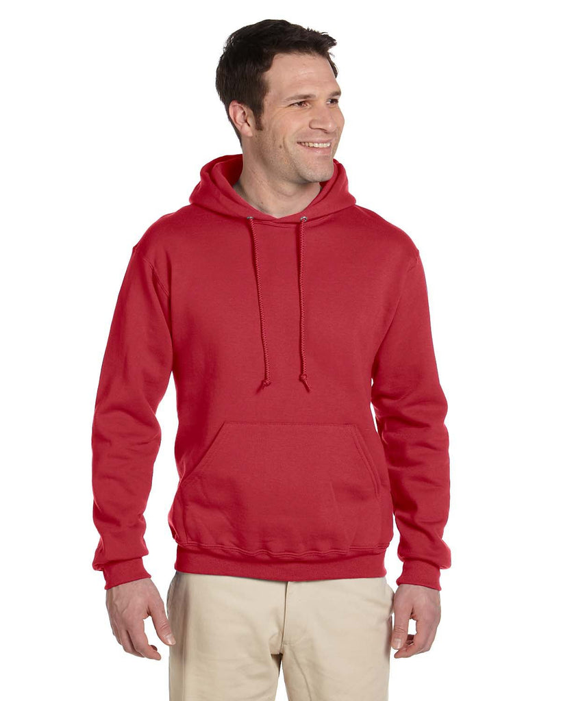 Jerzees-4997-Adult 9.5 oz Super Sweats NuBlend Fleece Pullover Hooded Sweatshirt-TRUE RED