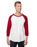 Jerzees-560RR-Unisex Premium Blend Ring-Spun 3/4 Sleeve Raglan T-Shirt-WHITE/ TRUE RED